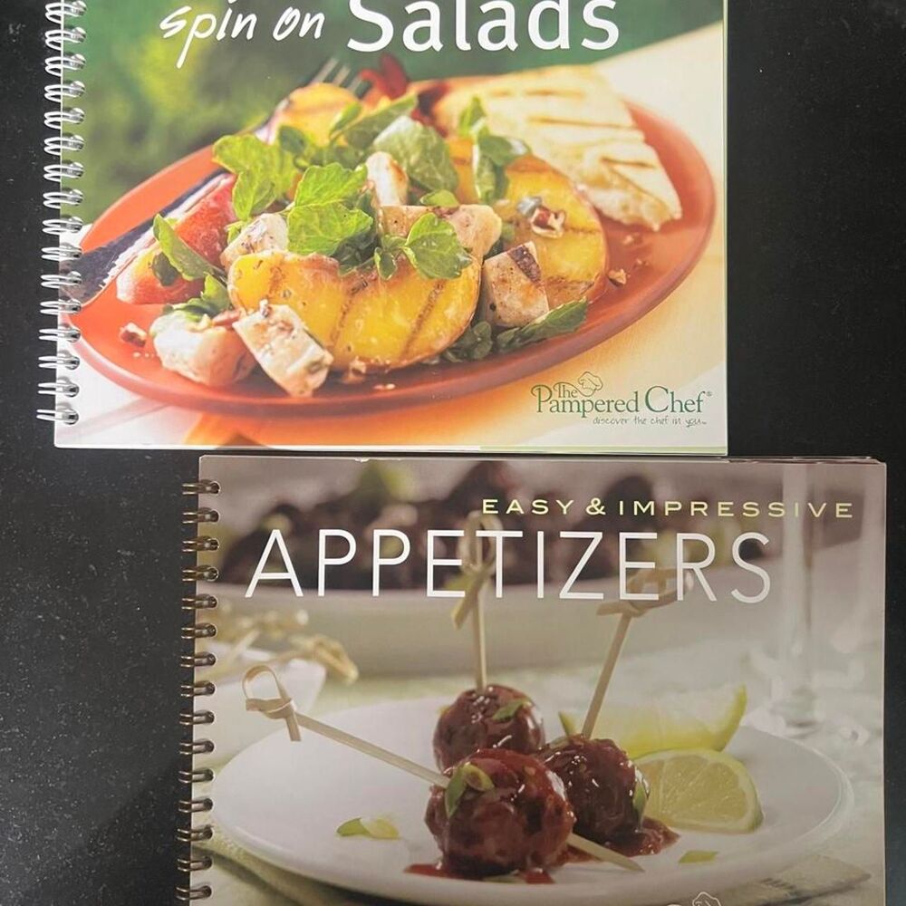 Set of 2 Pampered Chef Spiral Cookbooks Appetizers & Salads Recipe Books